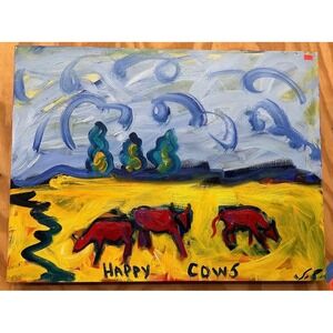 Sarena Rosenfeld Oil Painting Large Yellow Excellent Happy Cows California